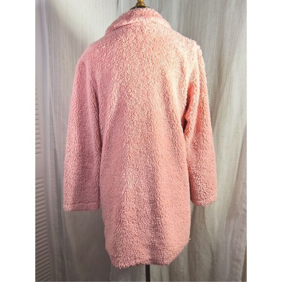 Women's Pink Textured Fluffy Oversized Pea Coat- Size L - Picture 4 of 5